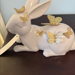 Rachel Zoe Cream Rabbit with Gold and Silver Butterflies Easter Decor